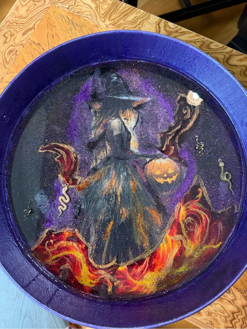 Hand-Painted Purple Witch Halloween tray
